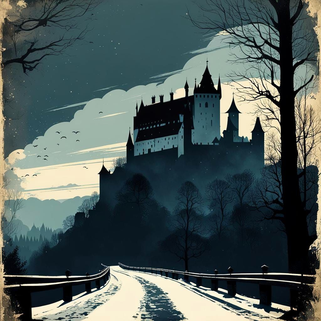 Gothic Transylvania Landscape with Distressed Effect