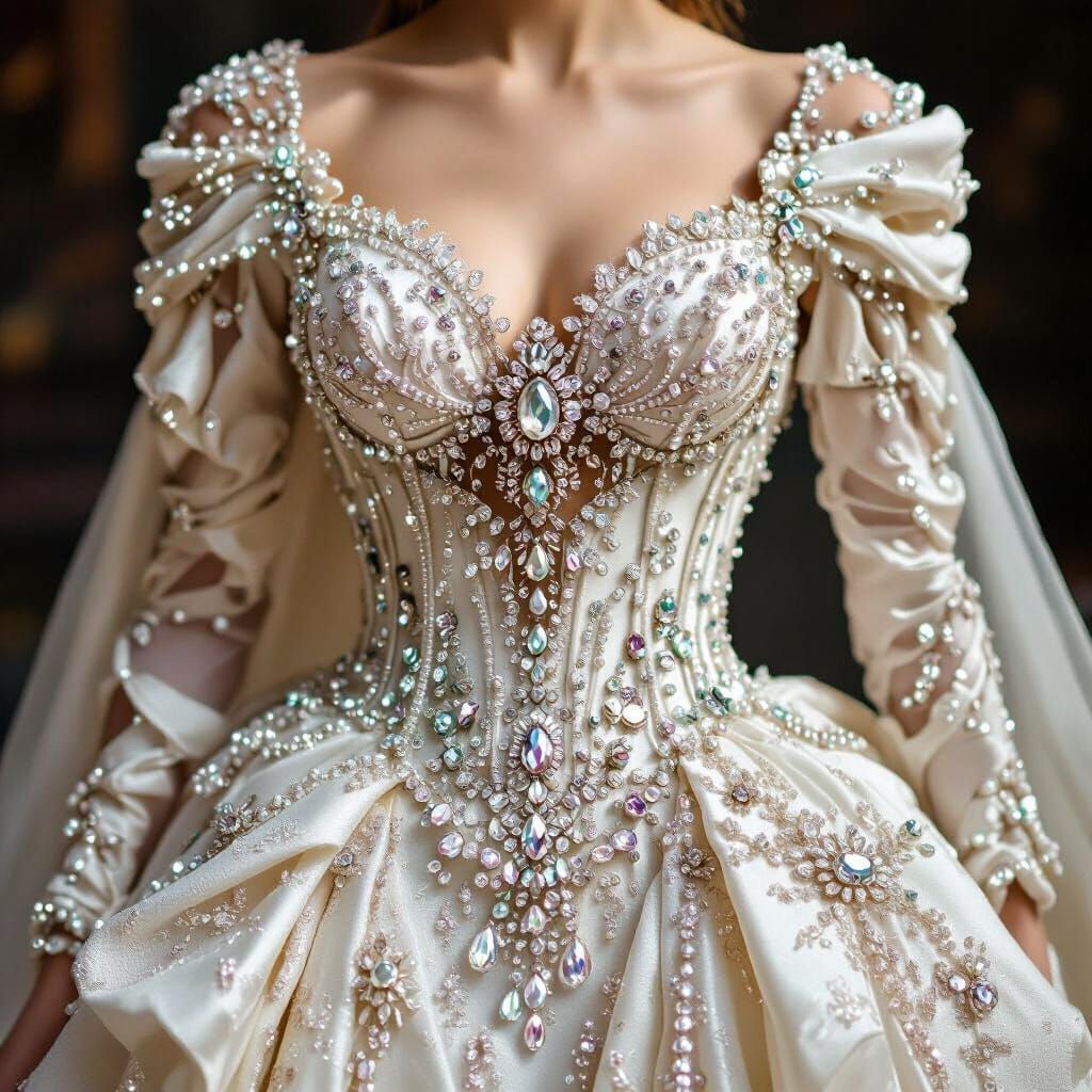 Beaded Wedding Gown Bodice in Art Nouveau Style