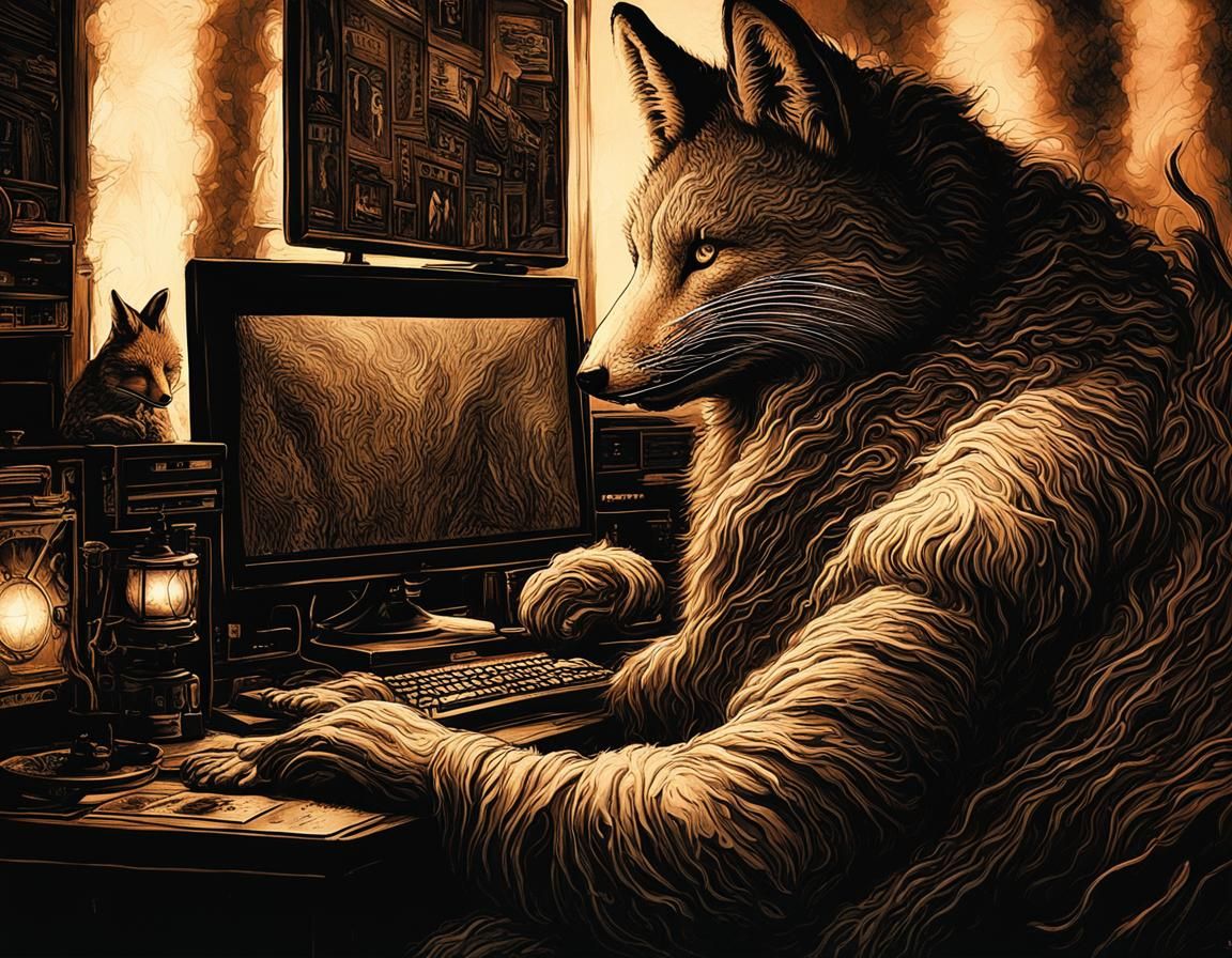 Fox at Industrial Desk in Comic Art Style
