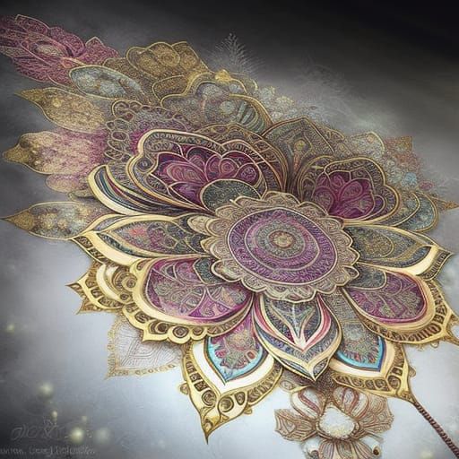 Intricate Golden Lotus Flower Digital Painting