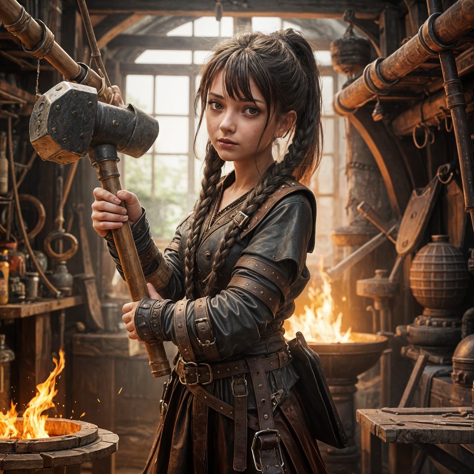 Medieval Smith Girl in 3D Anime Art Style