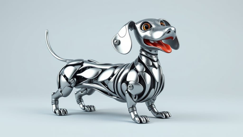 Surreal Metal Spoon Sculpture of Cheerful Dachshund