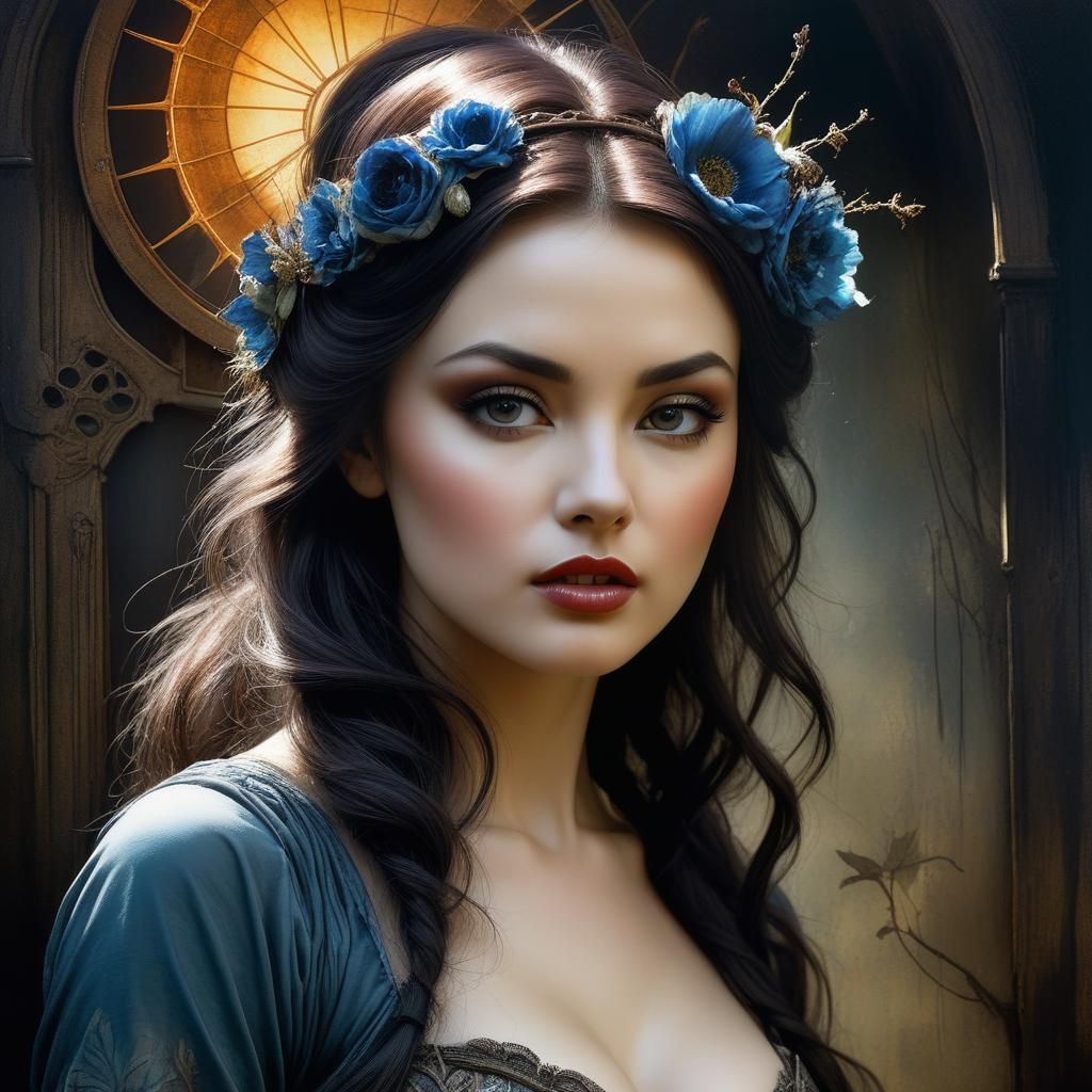 Surreal Gothabilly Maiden in Dark Fantasy Painting