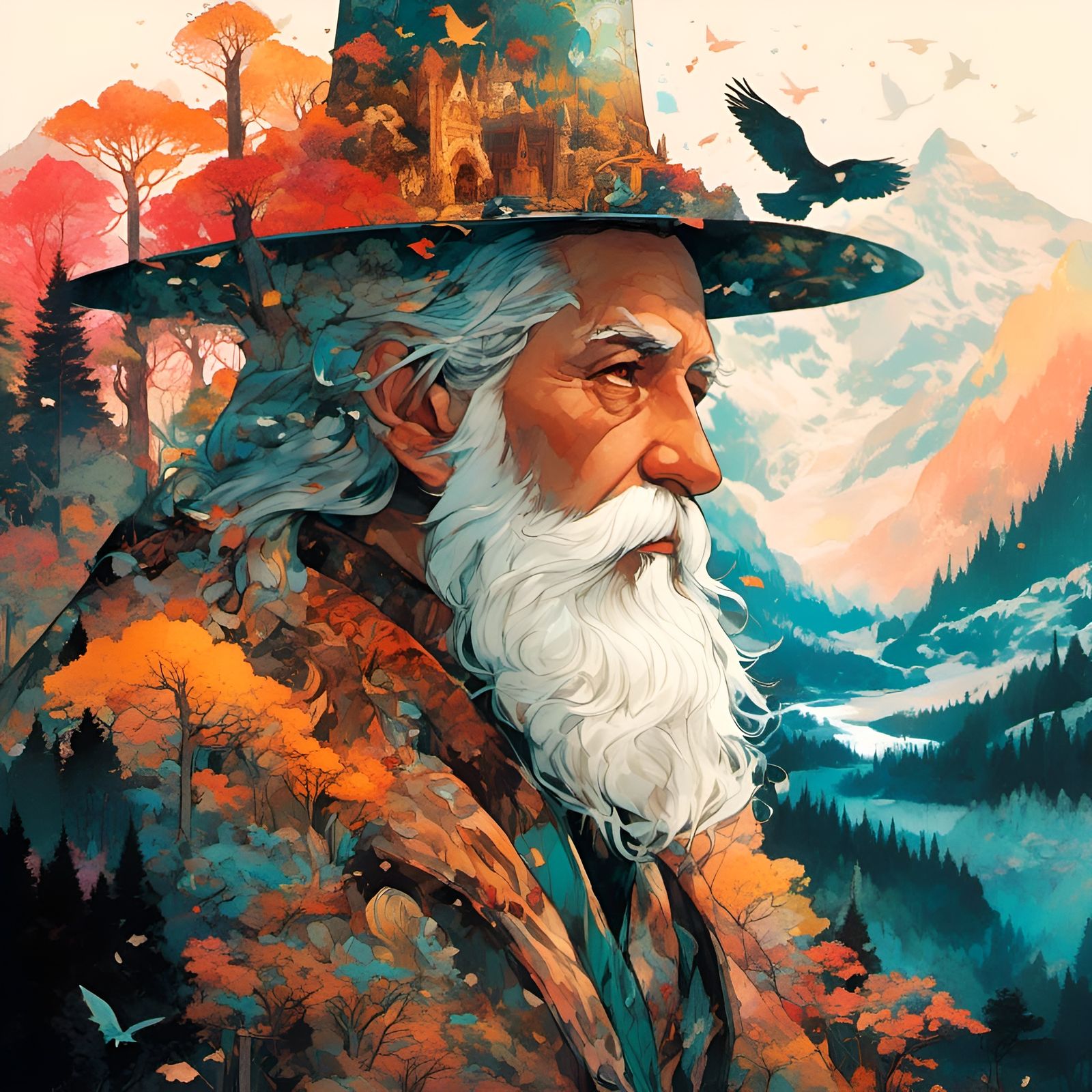 Enchanted Druid Portrait in Vibrant Forest