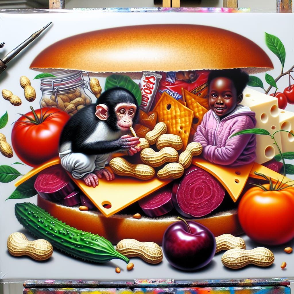Airbrushed Sandwich Shared by Monkey and Girl