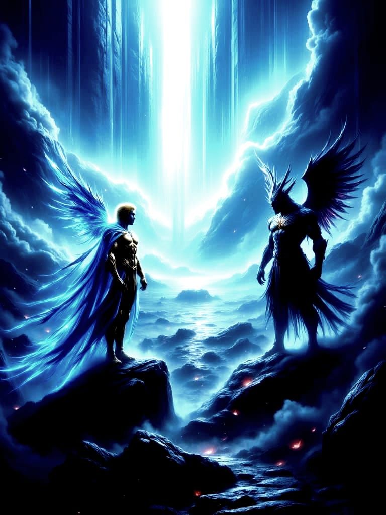 Kingdom on Mountain Plateau with Hero and Demon