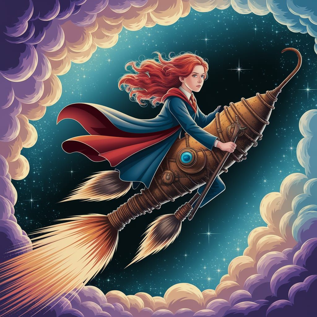 Molly Weasley Pilots a Rocket Ship in Steampunk Style