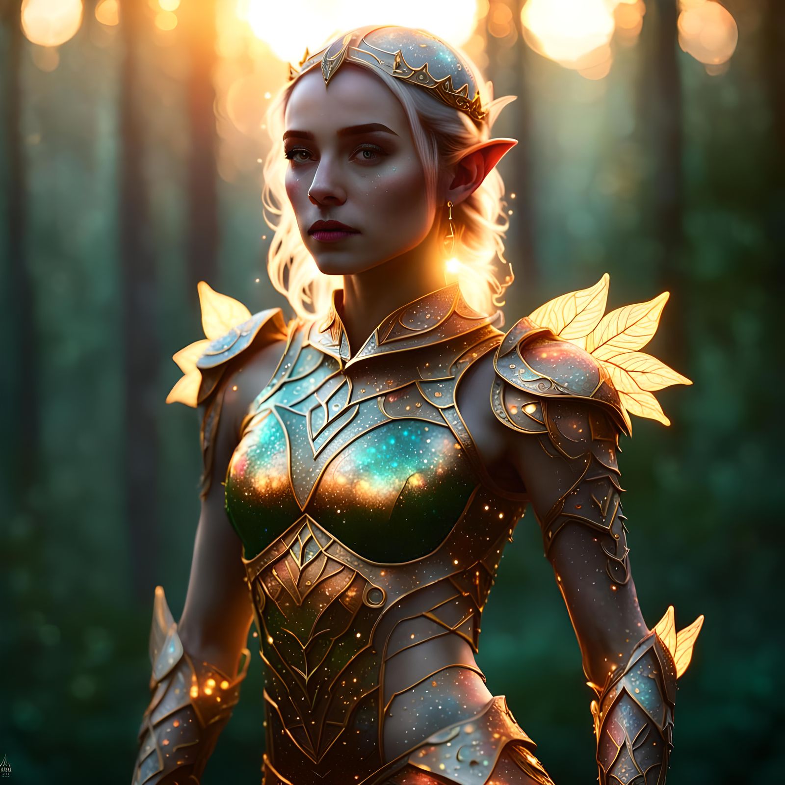Luminous Elf Figure with Light Tattoos in Holographic Style