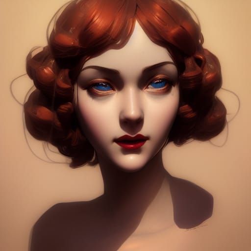 Roaring 20's Robot Doll Portrait in Art Nouveau Style