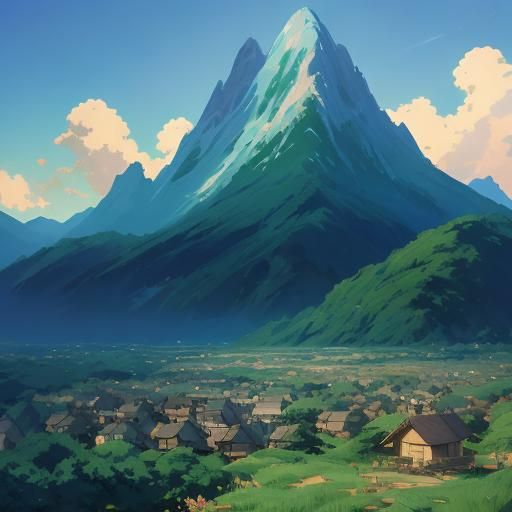 Ghibli-Style Mountain Landscape, Anime Key Visual