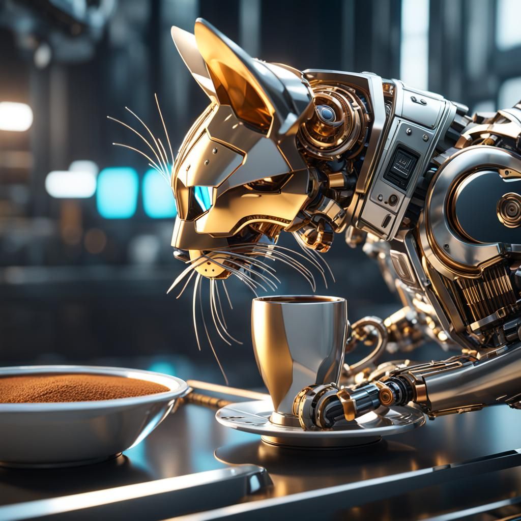 Robot Cat Sniffs Coffee: Sci-Fi Website Header