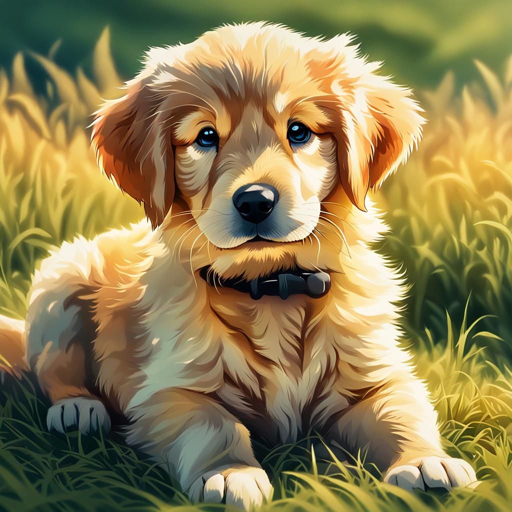 Cute Golden Retriever Puppy in Anime Style