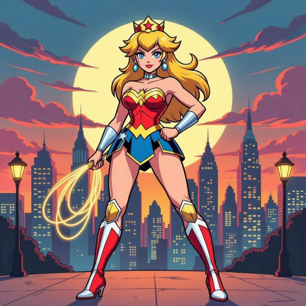 Princess Peach dressed as Wonder Woman