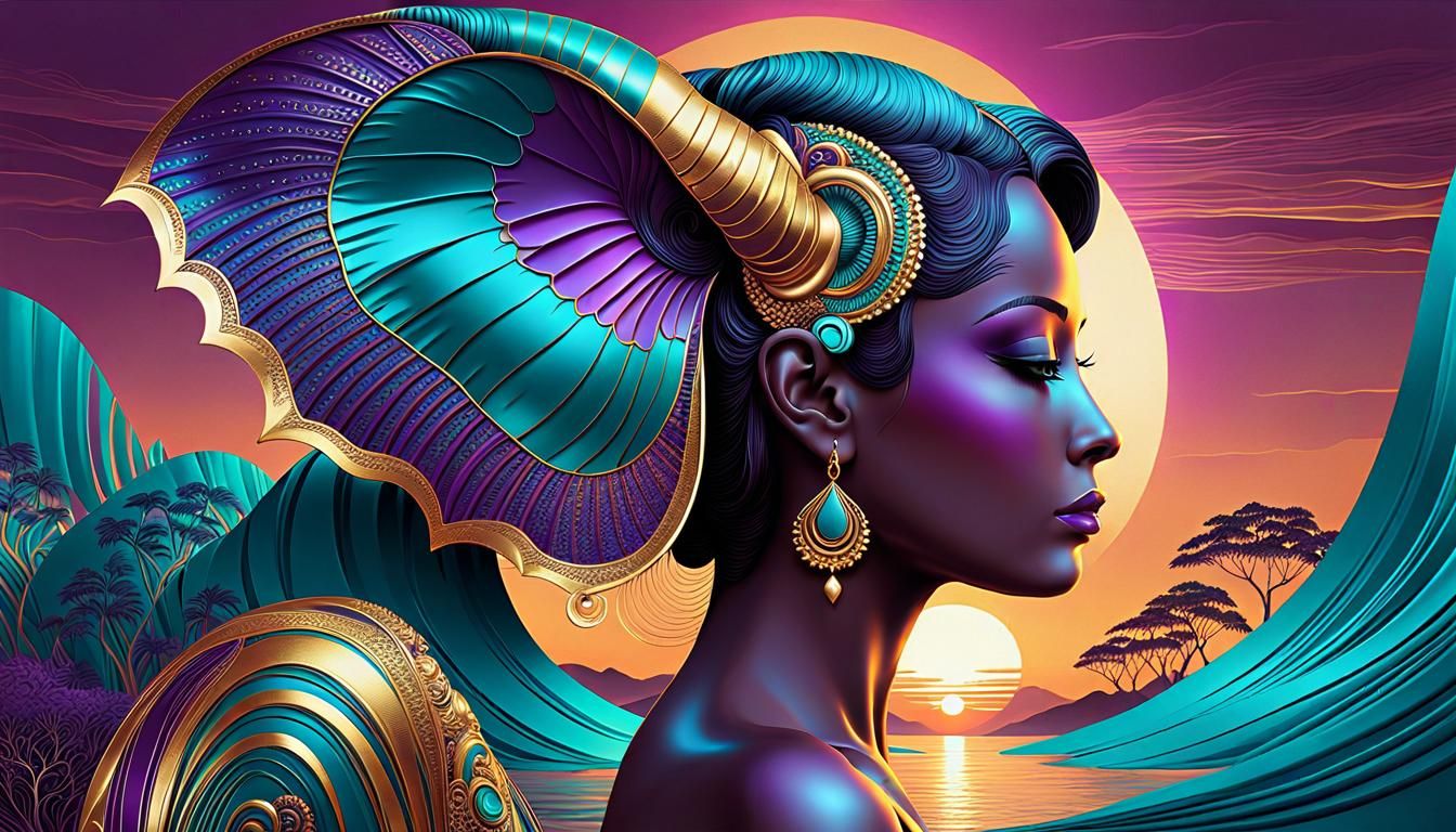 Woman and Elephant Head in Art Brut Style