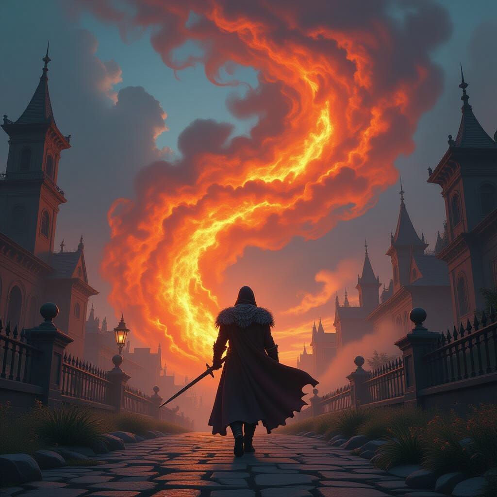 Dramatic Fire Whirlwind Matte Painting