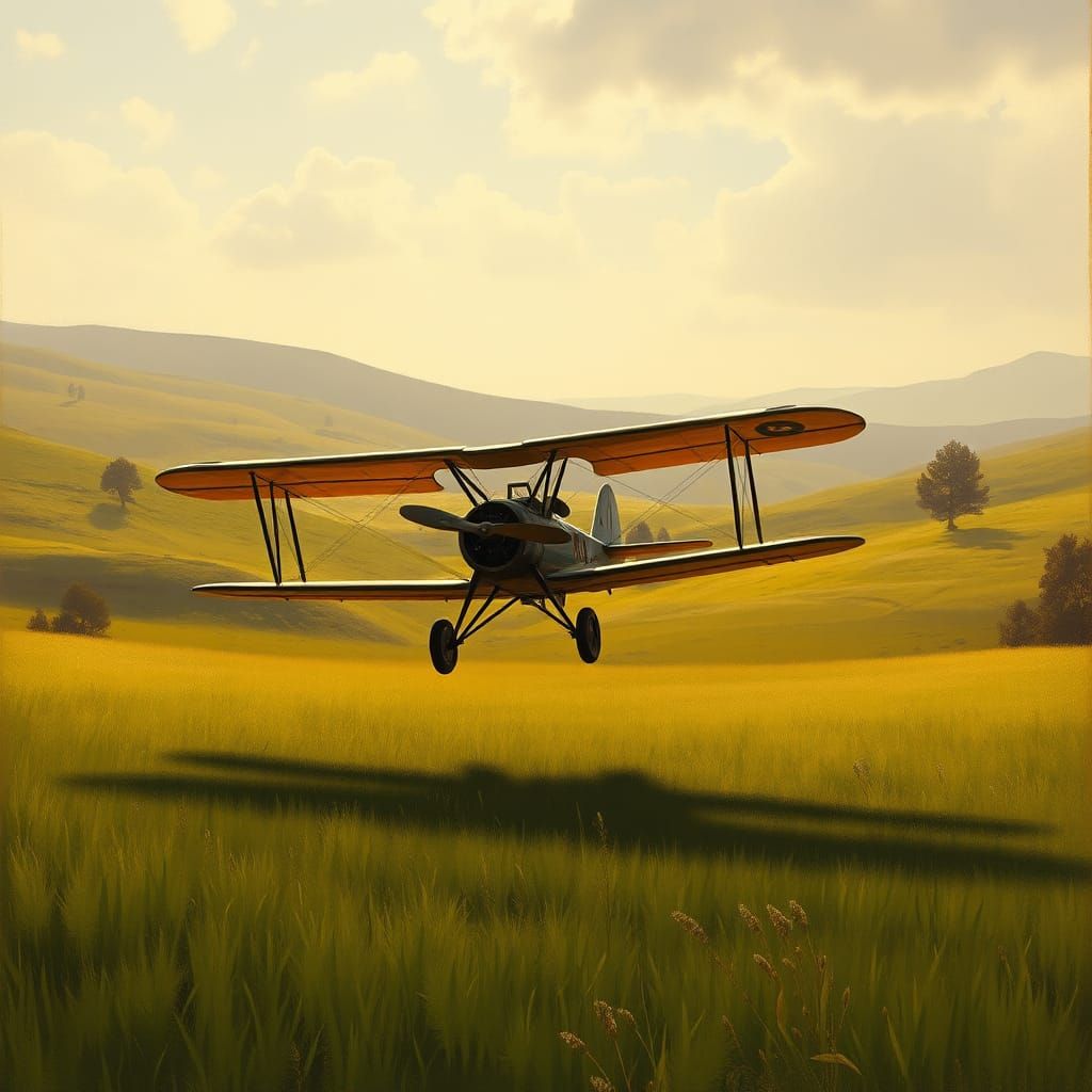 Biplane Forced Landing in Atmospheric Landscape