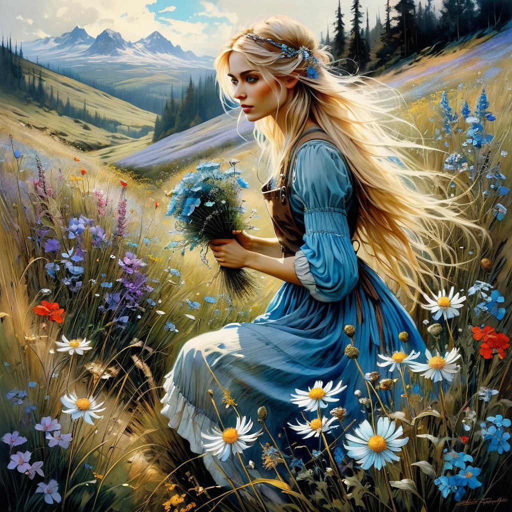 Fairytale Meadow Scene in Anime Style