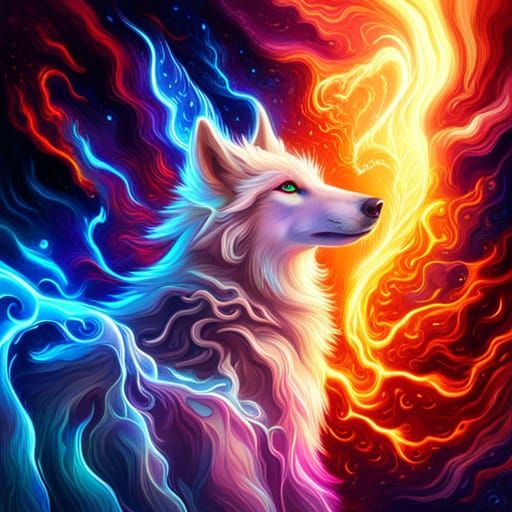 Astral Blue Lightning Wolf with Dragon Wings