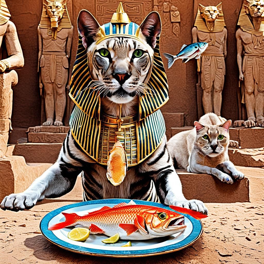 Pharaoh Cat Feasting Before His People