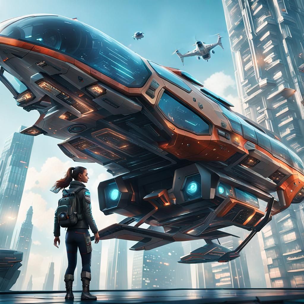 Futuristic Air Taxi Departure on Skyscraper Roof