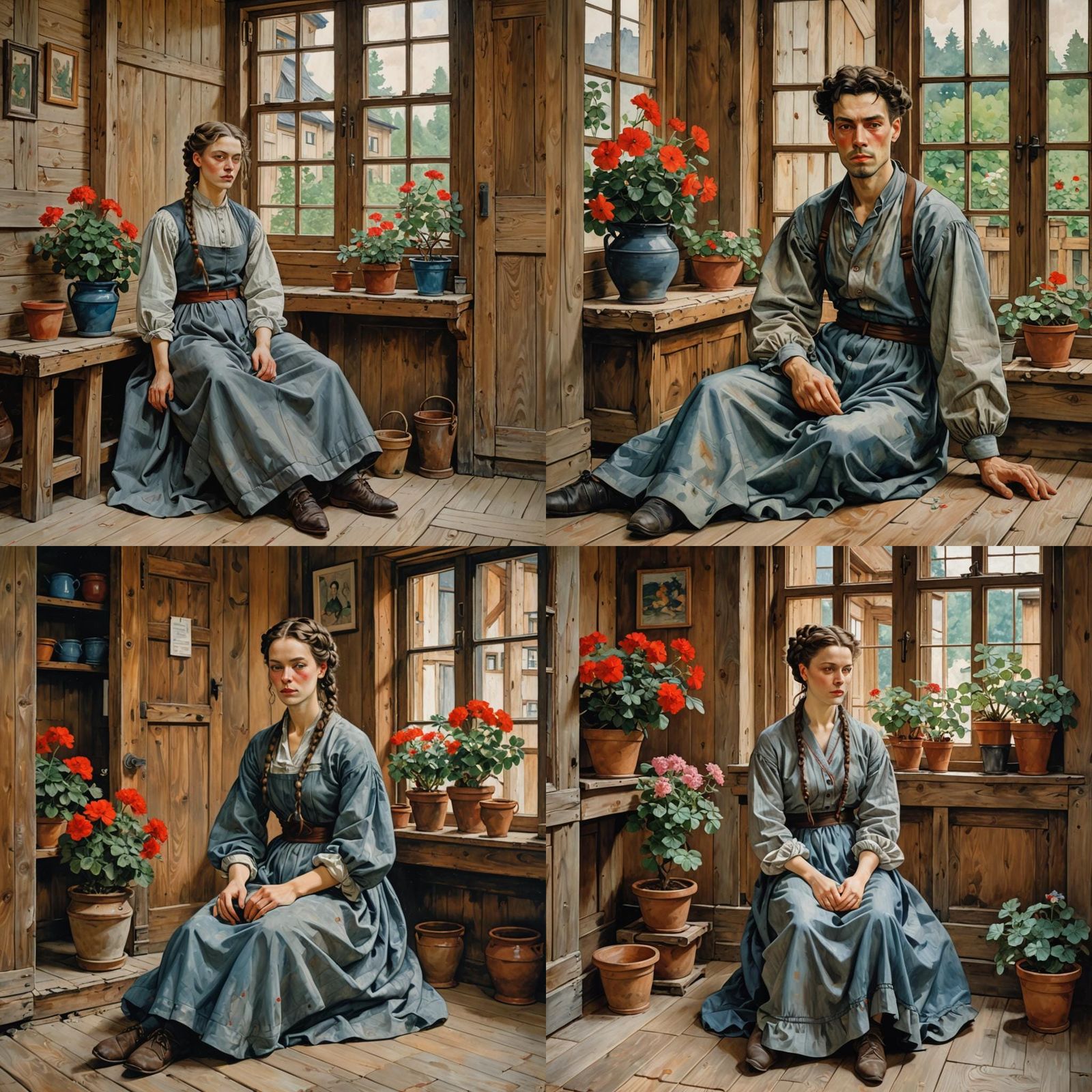 Egon Schiele Inspired Portrait in Wooden Room