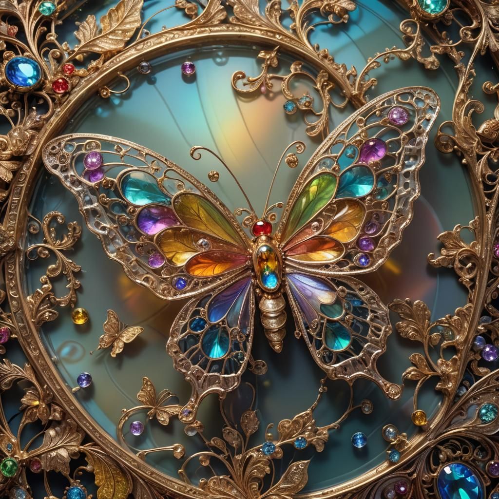 Filigree Butterfly with Precious Gems in Digital Art