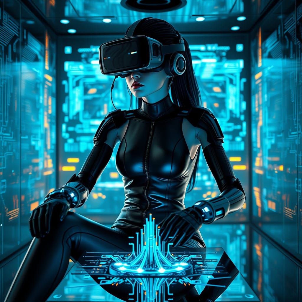 Cyberpunk Femme in High-Tech Lair
