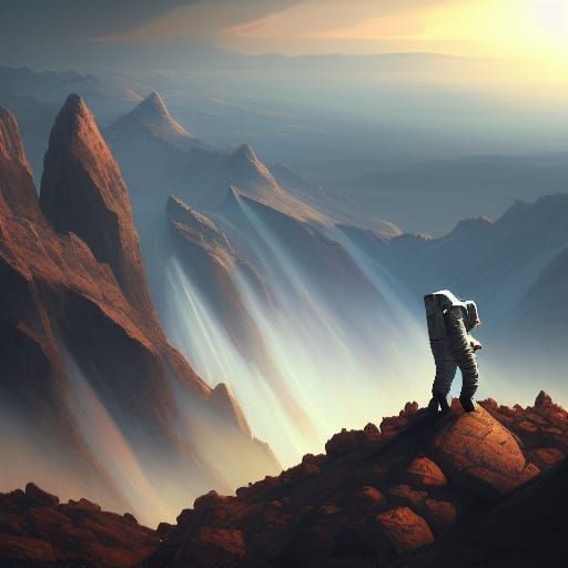 Astronaut on Mountain: Dark Fantasy Concept Art