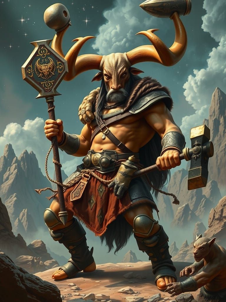 Taurus Warrior in Epic Fantasy Landscape