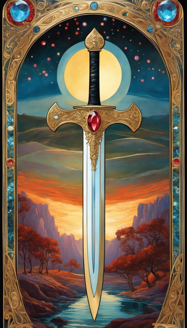 Ace of Swords Tarot Card in Art Nouveau Style