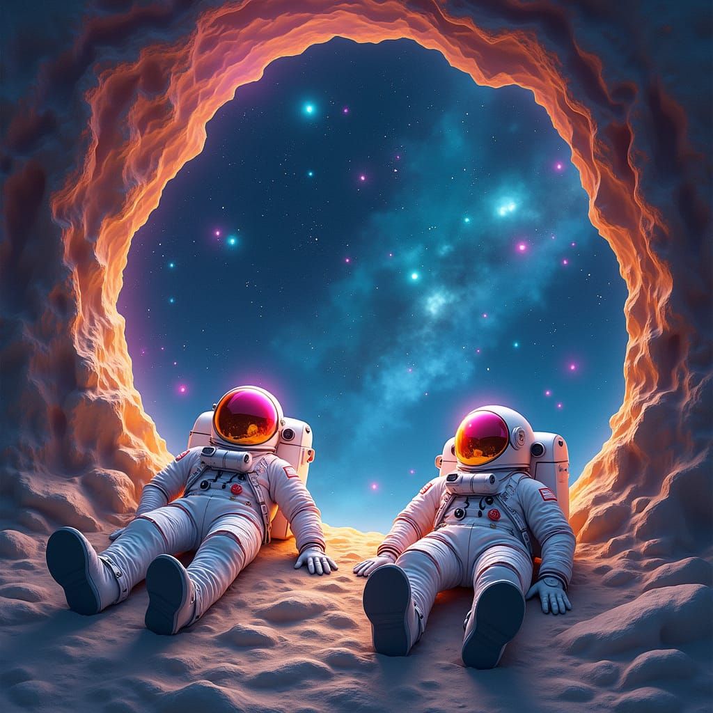 Astronauts in Psychedelic Cave, Surreal Dreamscape