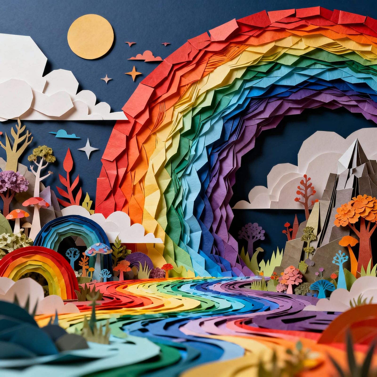 Vibrant Rainbow Paper Collage Art