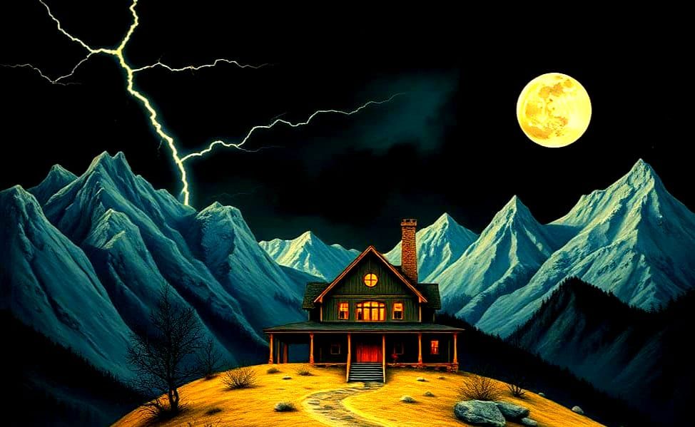 Surreal House in Mountains with Dali-esque Landscape