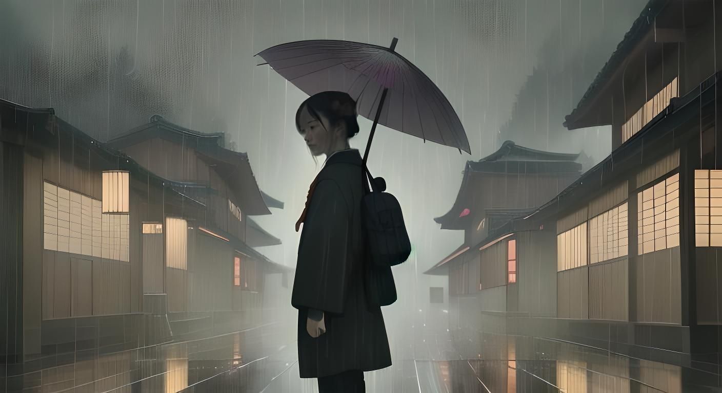 Women in Rain: Ukiyo-e Film Still
