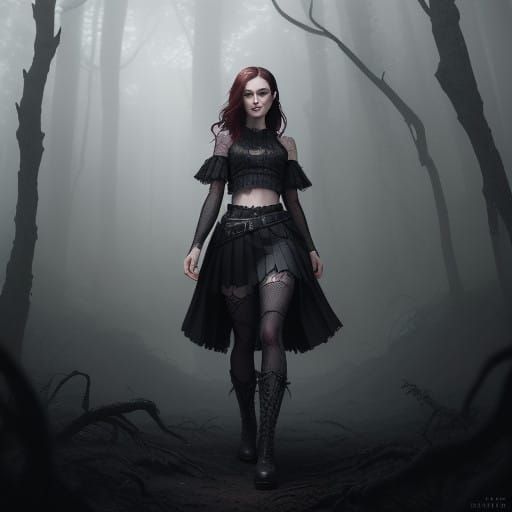 Goth Girl in Mystical Forest