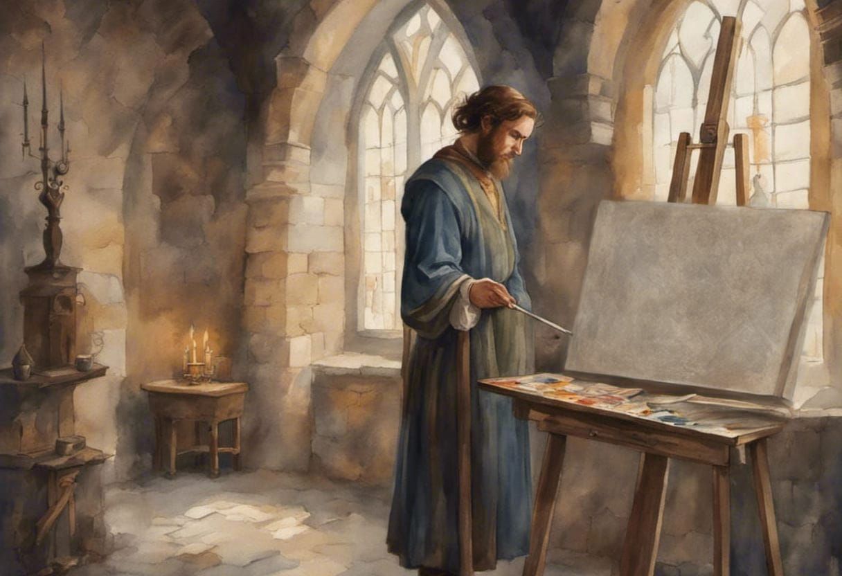 Portrait of a medieval noble man on a canvas