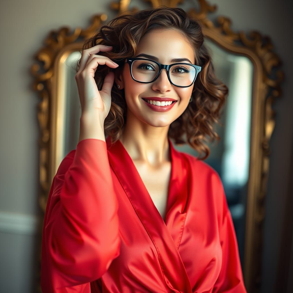 Woman in Red Silk Robe Portrait