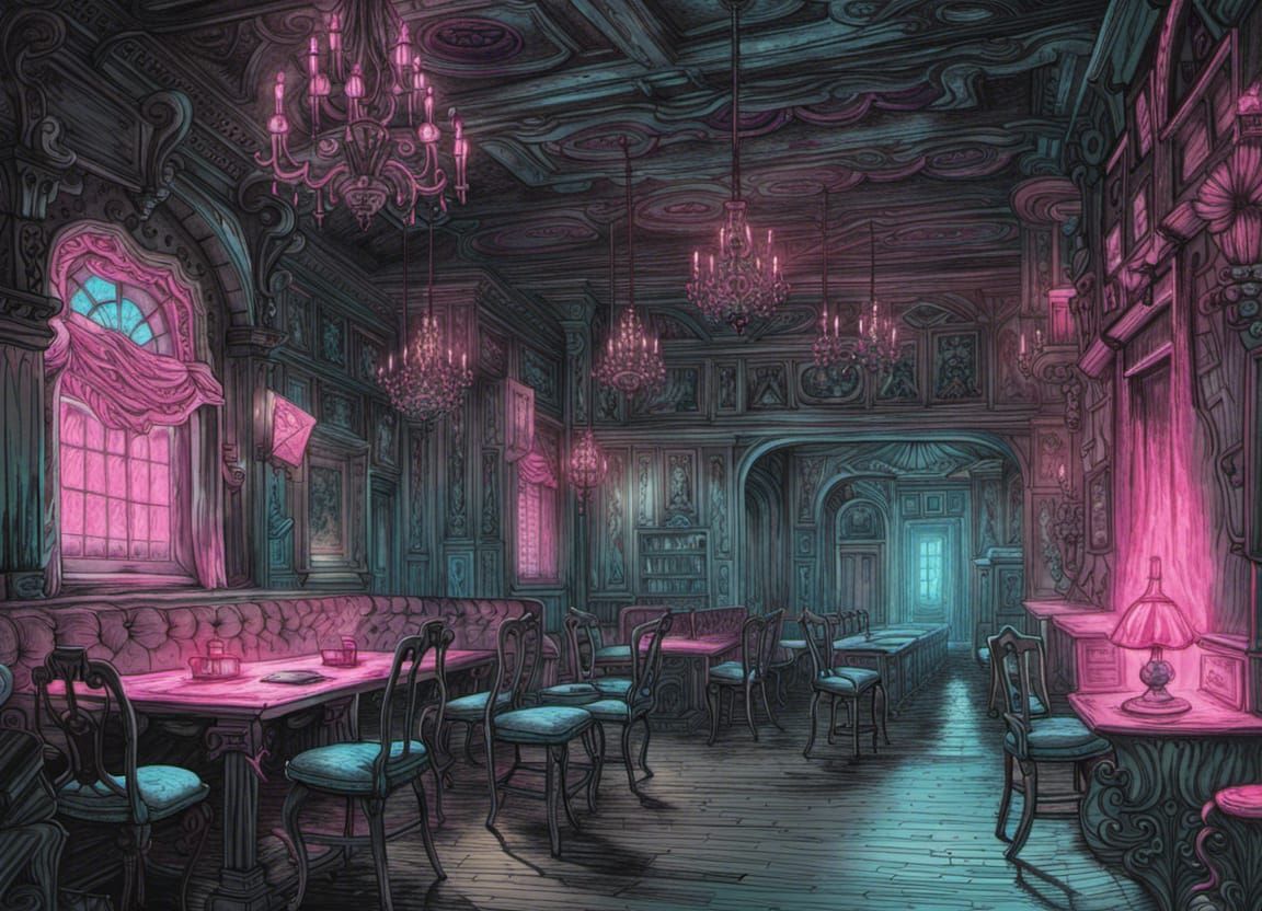 Baroque Tavern on Dying Earth: Synthwave Horror Art