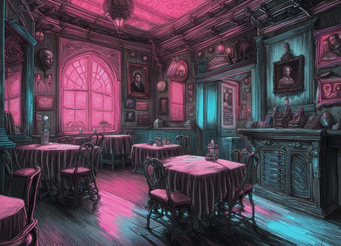 Cozy Tavern on Dying Earth: Retro Horror Charcoal