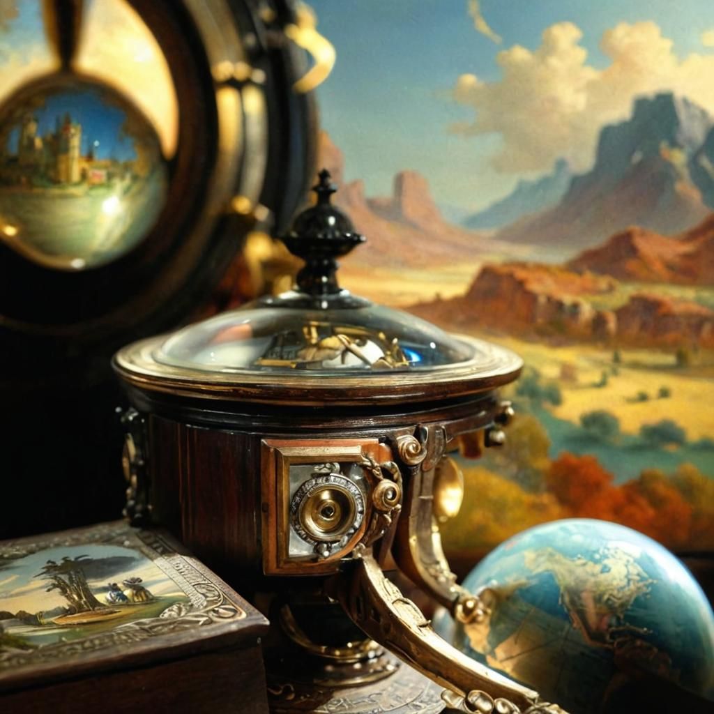 Rotating Globe Music Box: Hyperrealistic Oil Painting