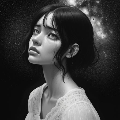 Sad Woman's Eye Amidst Alien Stars