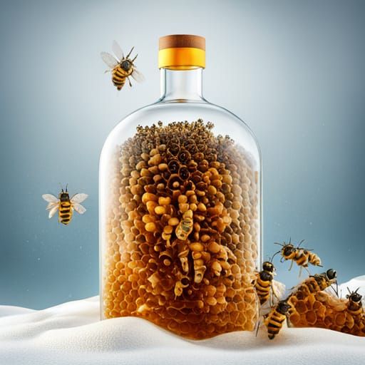 Honey Bees Swarming in Glass Bottle