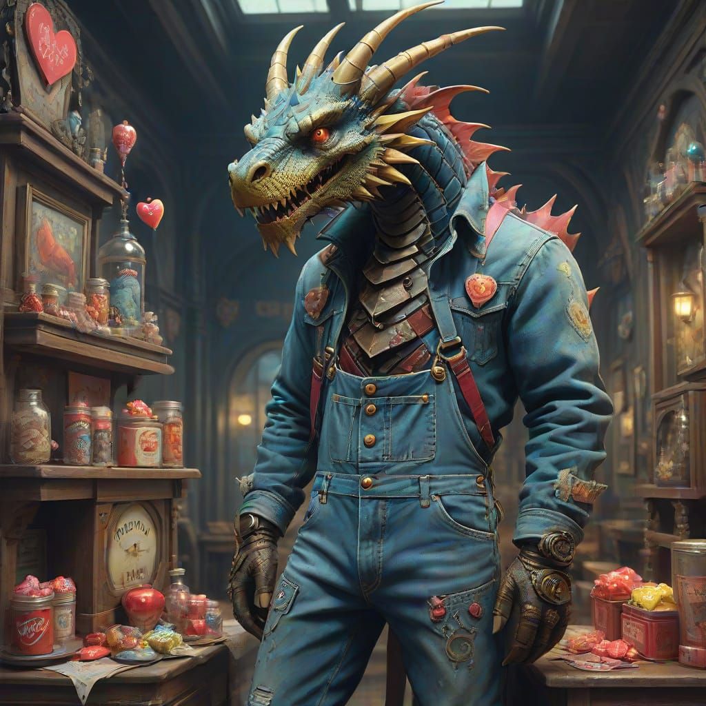Goth Dragon Hybrid in Distressed Denim, Holding Valentine's ...