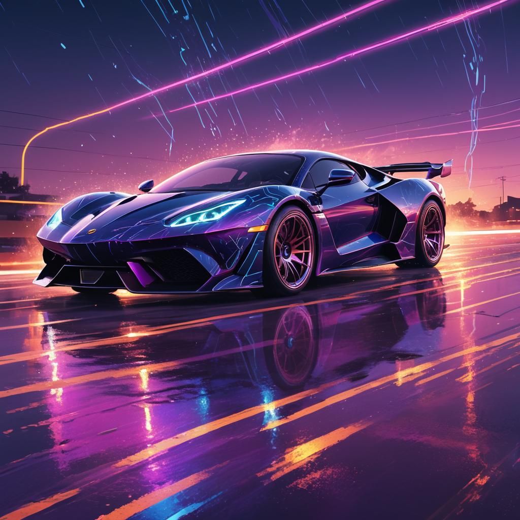 Futuristic Supercar Illustration with Neon Lights