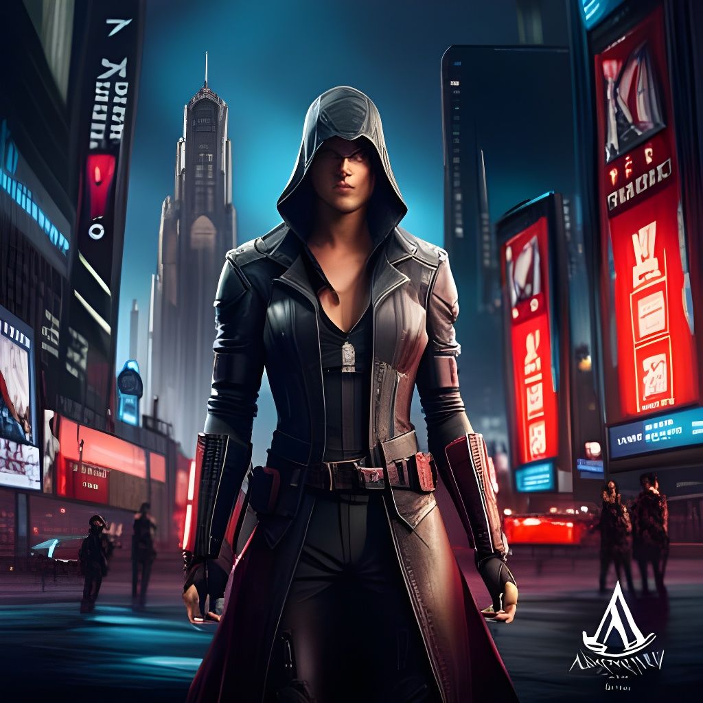 Cyberpunk Assassin in Futuristic Cityscape