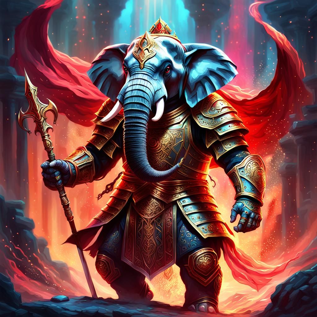 Armored Elephant Knight in High-Fantasy Digital Painting