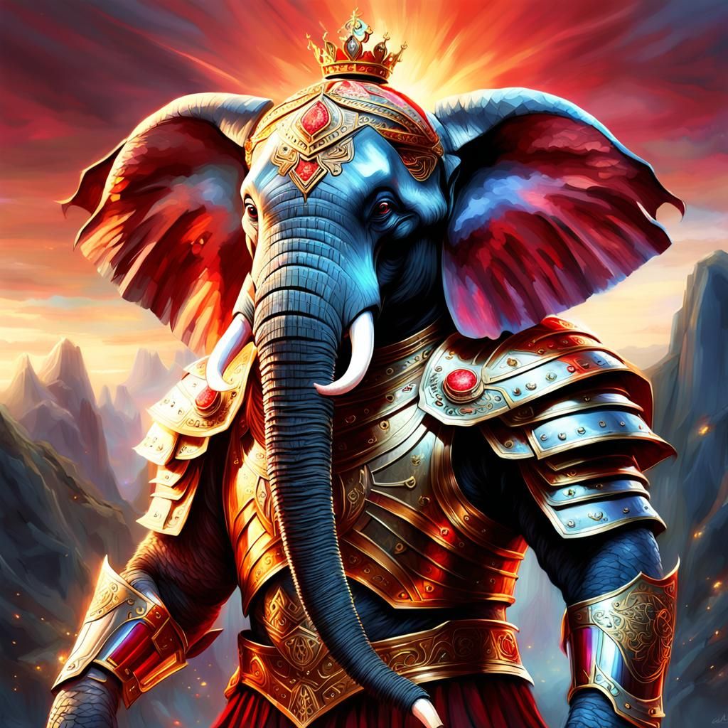 Armored Elephant Knight in Ethereal Setting