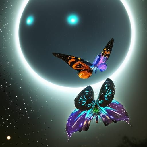 Glowing Night Butterfly in Hyperrealistic Style