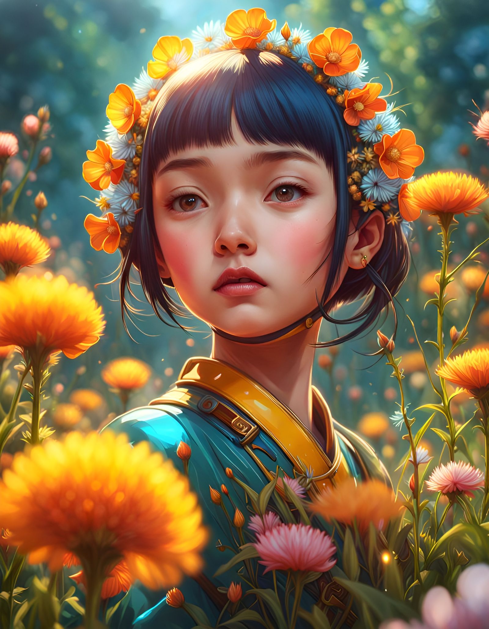 Adorable Flower Dragon Portrait in Chibi Style