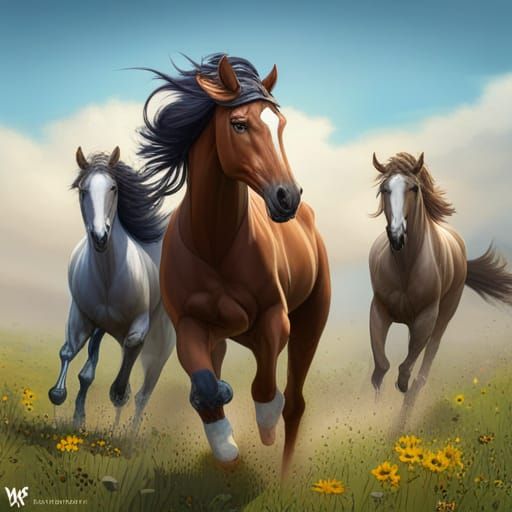Horses Running Wild: Hyperdetailed Concept Art